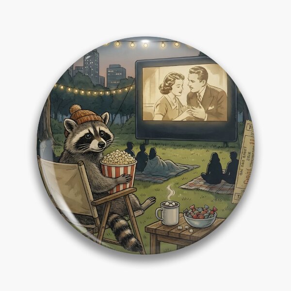 Item preview, Raccoon watching an outdoor movie with popcorn designed and sold by CoffeeinBloom.