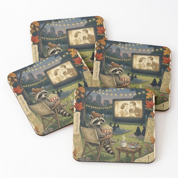 Item preview, Raccoon watching an outdoor movie with popcorn designed and sold by CoffeeinBloom.