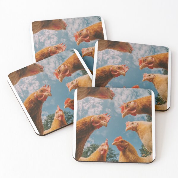 Item preview, Chickens Looking Down at You – Funny Worm's Eye View Farm Photo Art Print designed and sold by hub..