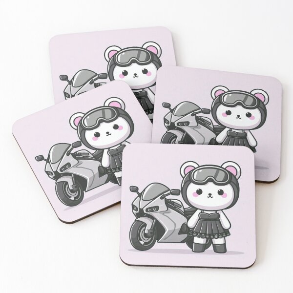 Item preview, Kawaii Biker Bear in Goth Dress with Sportbike designed and sold by Lougud.