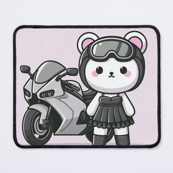 Item preview, Kawaii Biker Bear in Goth Dress with Sportbike designed and sold by Lougud.