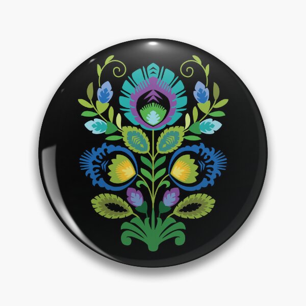Item preview, Polish Folk Flowers Teal on Black designed and sold by Barbara Pixton.