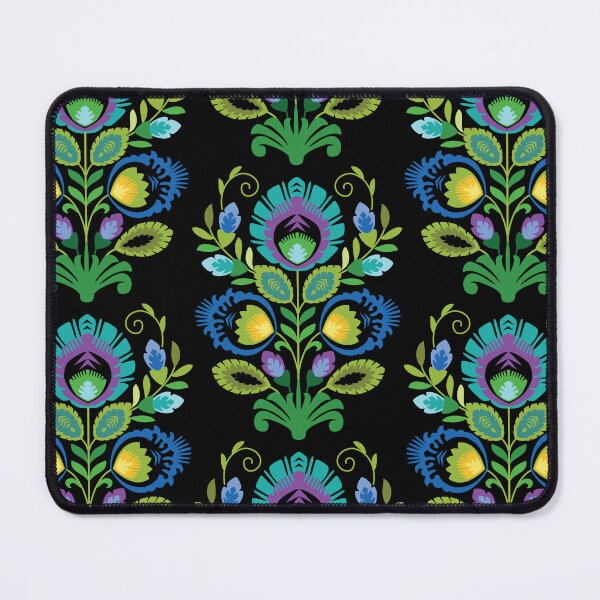 Item preview, Polish Folk Flowers Teal on Black designed and sold by Barbara Pixton.