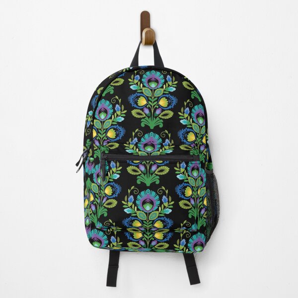 Item preview, Polish Folk Flowers Teal on Black designed and sold by Barbara Pixton.