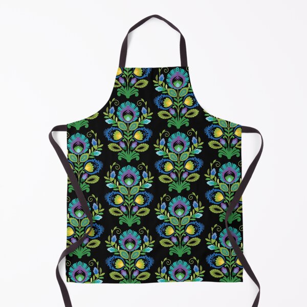 Item preview, Polish Folk Flowers Teal on Black designed and sold by Barbara Pixton.