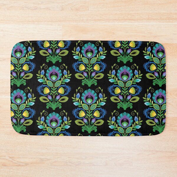 Item preview, Polish Folk Flowers Teal on Black designed and sold by Barbara Pixton.