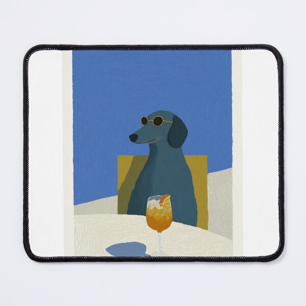 Item preview, Minimalist Dachshund with Spritz – Cool Blue Illustrated Dog Art Print Poster designed and sold by hub..