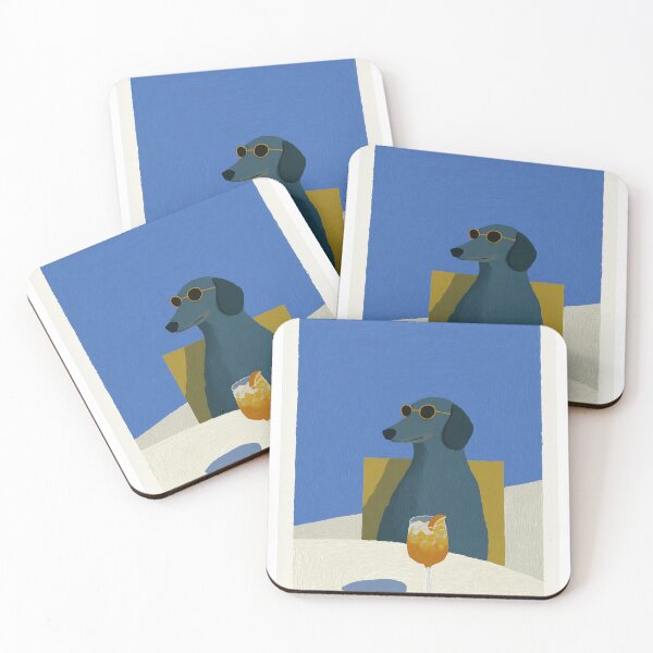 Item preview, Minimalist Dachshund with Spritz – Cool Blue Illustrated Dog Art Print Poster designed and sold by hub..