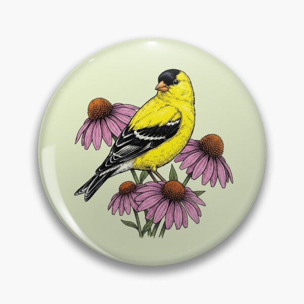 Item preview, American Goldfinch Over the Shoulder Pose on Pink Coneflowers  designed and sold by BirdsnStuff.