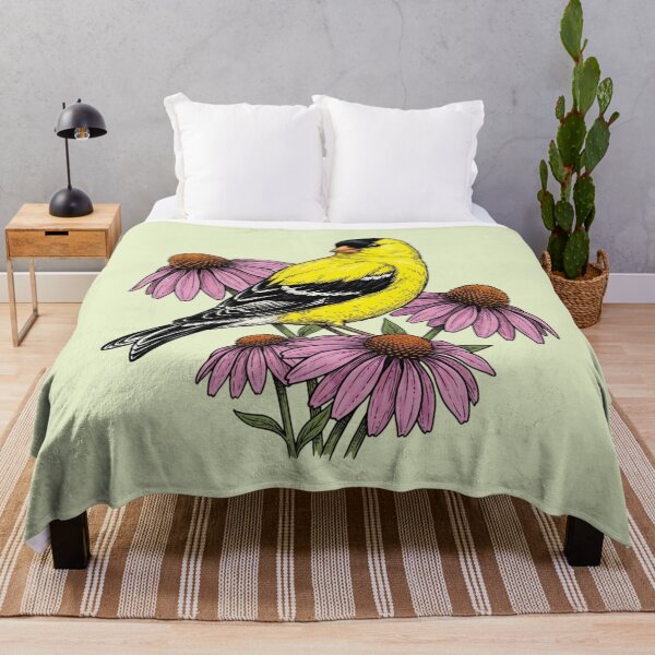 Item preview, American Goldfinch Over the Shoulder Pose on Pink Coneflowers  designed and sold by BirdsnStuff.