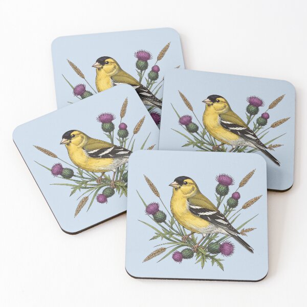 Item preview, American Goldfinch Among Blooming Purple Thistle designed and sold by BirdsnStuff.