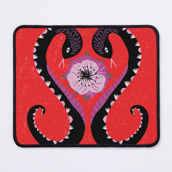Item preview, cute illustrated snake couple on red background designed and sold by Marie Friddle.