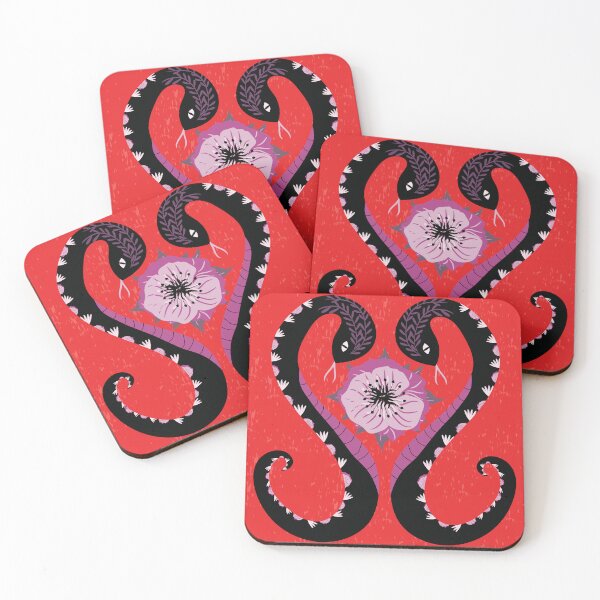 Item preview, cute illustrated snake couple on red background designed and sold by Marie Friddle.