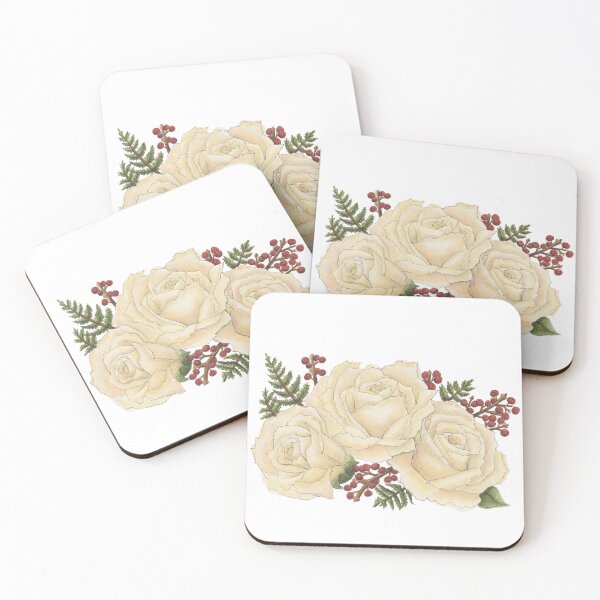 Item preview, White roses and red berries Christmas Flowers designed and sold by NaughtyFlorals.
