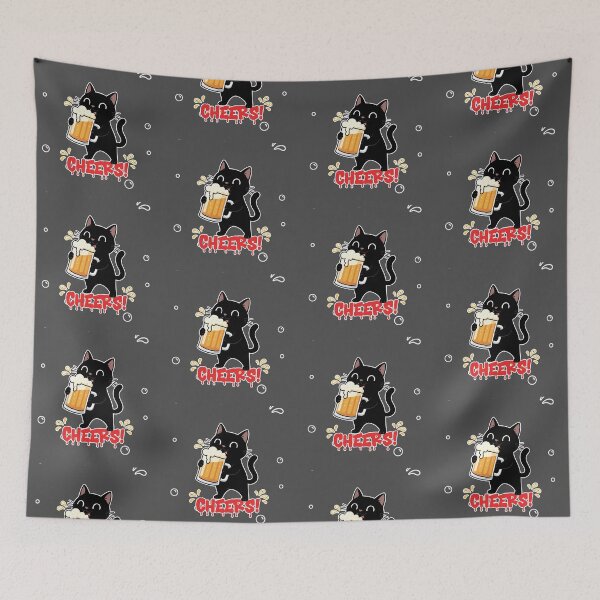 Item preview, Cheers! Black Cat Drinking Beer Cartoon designed and sold by Taridesign.