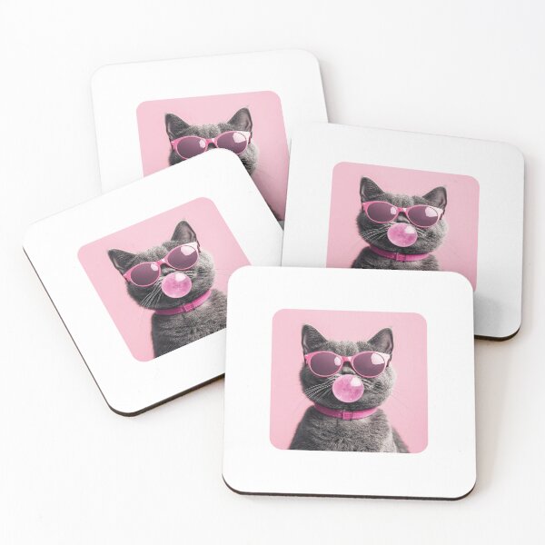 Item preview, Pink Aesthetic Cat with Sunglasses and Bubblegum - Pastel Pop Art designed and sold by Native-Grid.