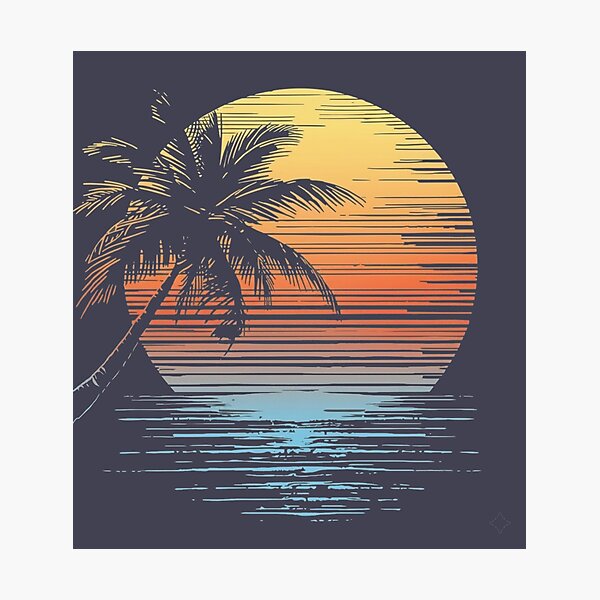 Item preview, Retro Tropical Sunset Palm Tree – Vintage Beach Ocean Silhouette Design designed and sold by MWSailingClub.