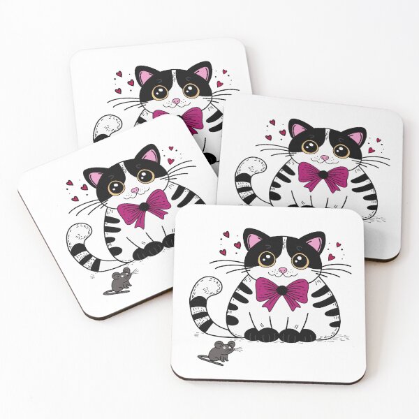 Item preview, Cute Black and White Cat with Bow and Mouse designed and sold by RCsDigitalArt.