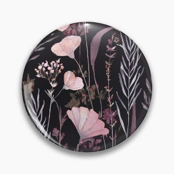 Item preview, WILDFLOWERS BLUSH pastel pink, sage green leafy botanicals watercolor leaves painting spring theme on black background  designed and sold by navitalidesign.