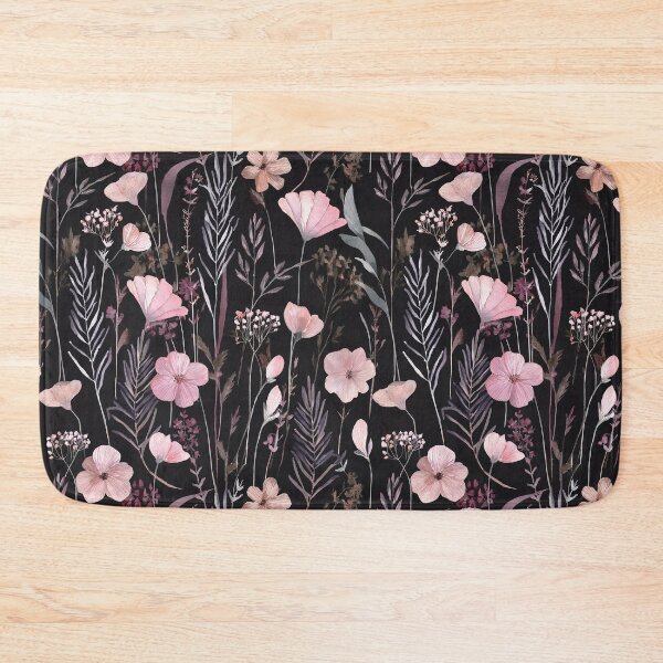 Item preview, WILDFLOWERS BLUSH pastel pink, sage green leafy botanicals watercolor leaves painting spring theme on black background  designed and sold by navitalidesign.