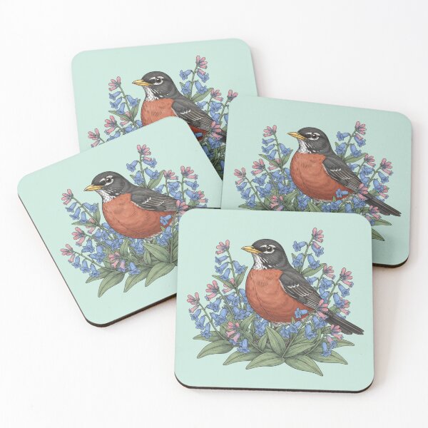 Item preview, American Robin Among Pink and Purple Spring Flowers Bird Art designed and sold by BirdsnStuff.
