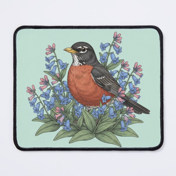 Item preview, American Robin Among Pink and Purple Spring Flowers Bird Art designed and sold by BirdsnStuff.