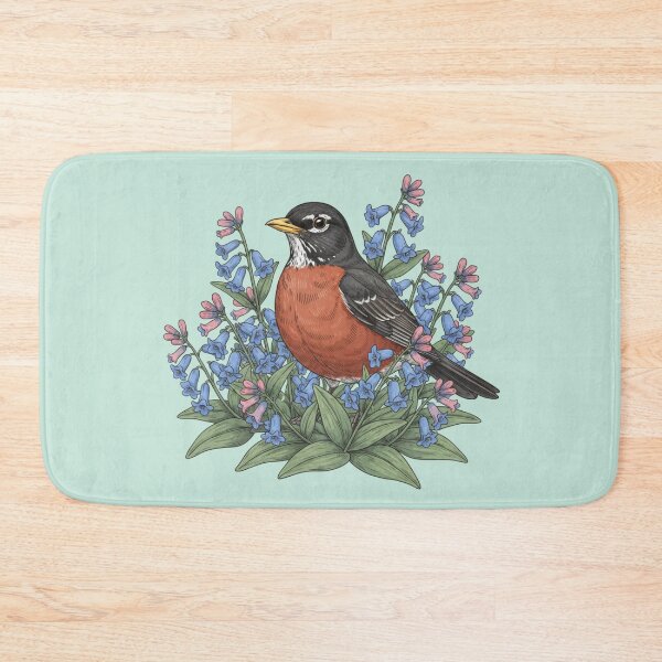 Item preview, American Robin Among Pink and Purple Spring Flowers Bird Art designed and sold by BirdsnStuff.