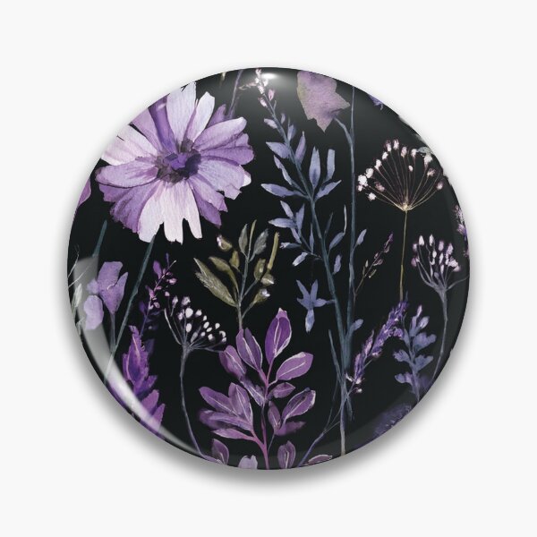 Item preview, WILDFLOWERS lavender pastel purple, sage green leafy botanicals watercolor leaves painting spring theme on black background  designed and sold by navitalidesign.