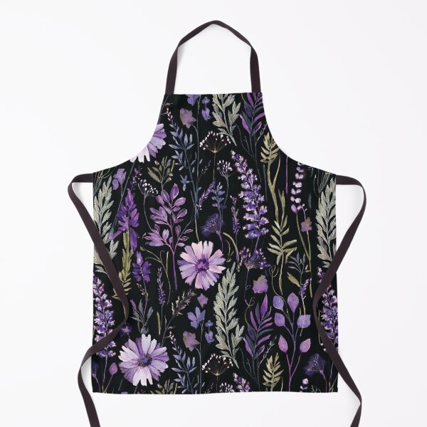 Item preview, WILDFLOWERS lavender pastel purple, sage green leafy botanicals watercolor leaves painting spring theme on black background designed and sold by navitalidesign.