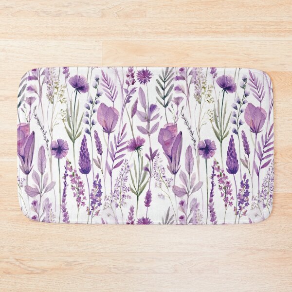 Item preview, WILDFLOWERS lavender pastel purple, sage green leafy botanicals watercolor leaves painting spring theme on white background  designed and sold by navitalidesign.