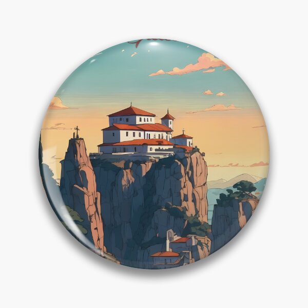 Item preview, Meteora Monasteries Greece Retro Anime Landscape Travel Poster Vintage 80s Style designed and sold by JacksoonLester.