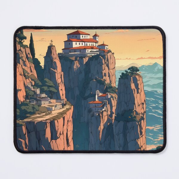 Item preview, Meteora Monasteries Greece Retro Anime Landscape Travel Poster Vintage 80s Style designed and sold by JacksoonLester.