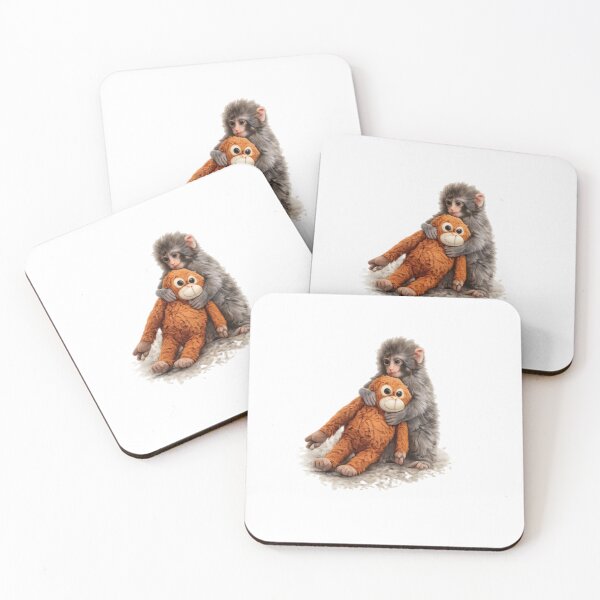 Item preview, Cute Baby Monkey Hugging Plush Toy | Emotional Animal Art | Kawaii Jungle Illustration | Soft Aesthetic Gift Design designed and sold by RepRepublic.