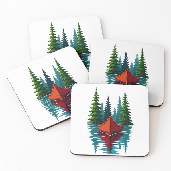 Item preview, Canadian Lake Life – Red Canoe and Pine Forest – Classic Cottage Core Art designed and sold by kanjxtan.