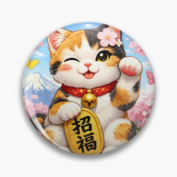Item preview, Lucky Beckoning Calico Cat with Sakura and Mount Fuji designed and sold by nanbu-ai415.