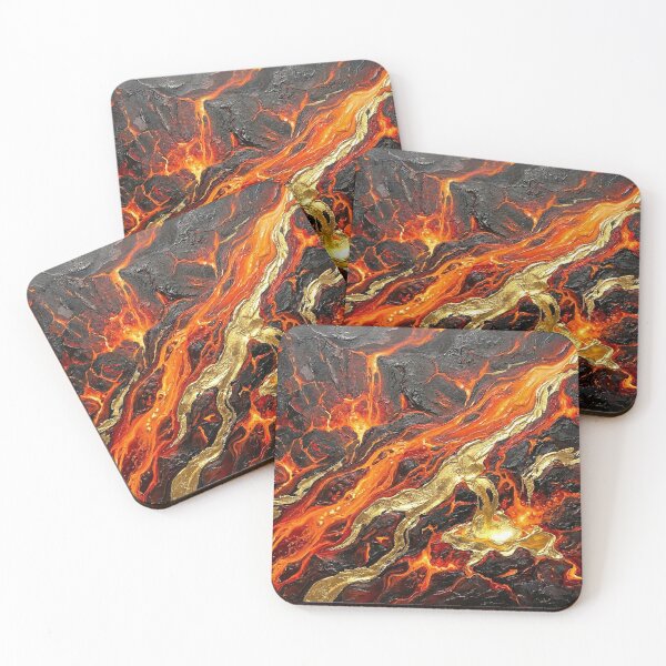 Item preview, Molten Lava and Gold Abstract Art - Fiery Volcanic Wall Decor - Dramatic Red Orange Canvas Print Gift designed and sold by Camwal.
