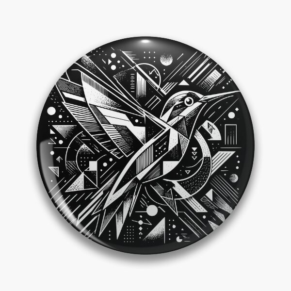 Item preview, Geometric Hummingbird in Motion – Abstract Black & White Line Art designed and sold by PrimitiveTees.