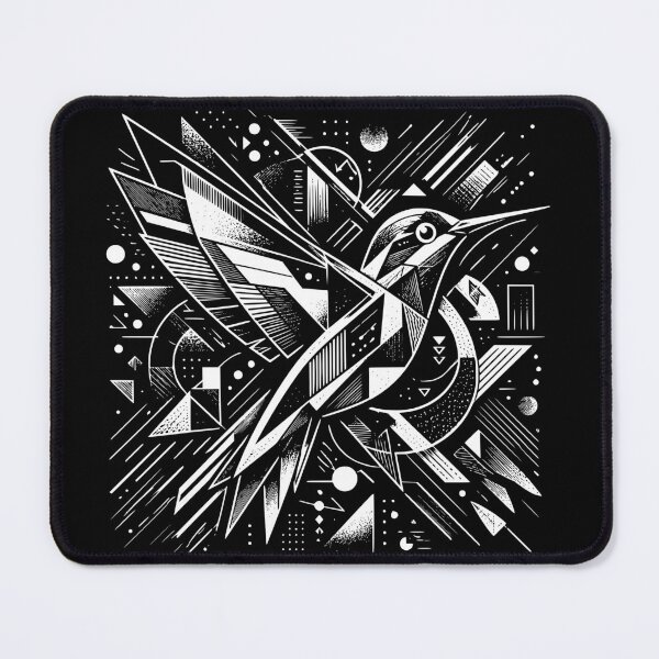 Item preview, Geometric Hummingbird in Motion – Abstract Black & White Line Art designed and sold by PrimitiveTees.