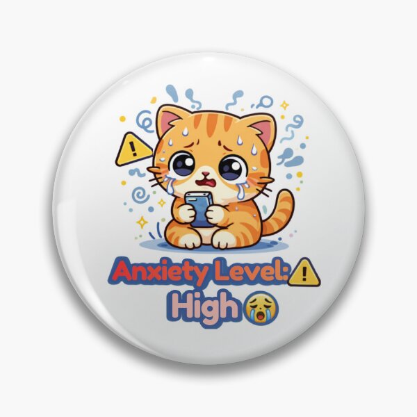 Artikelvorschau, Angstlevel: Hoch ⚠️? | Lustige ängstliche Katze & nachvollziehbare Stressstimmung entworfen und verkauft von Kawaii Cosmos Cats.