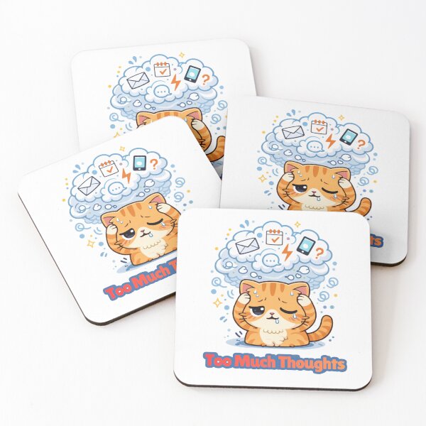 Item preview, Too Much Thoughts ?? | Overthinking Kawaii Cat | Funny Mental Overload Meme designed and sold by Kawaii Cosmos Cats.