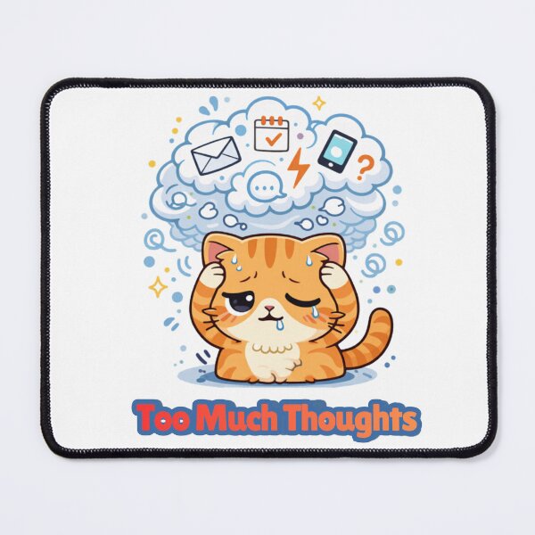 Item preview, Too Much Thoughts ?? | Overthinking Kawaii Cat | Funny Mental Overload Meme designed and sold by Kawaii Cosmos Cats.