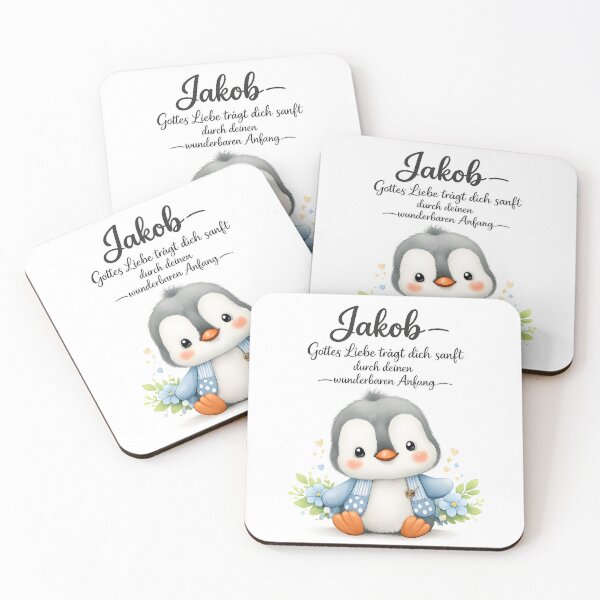 Artikelvorschau, Personalisiertes Pinguin Kinderzimmer Poster mit Namen Jakob entworfen und verkauft von LoveNurseries.
