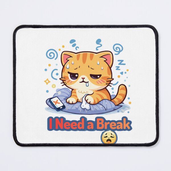 Item preview, I Need a Break ?? | Tired Burnout Cat | Funny Low Energy Meme designed and sold by Kawaii Cosmos Cats.