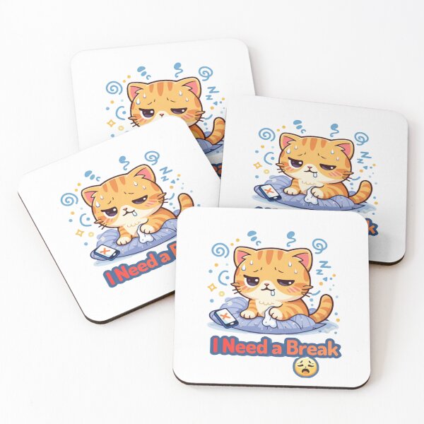 Item preview, I Need a Break ?? | Tired Burnout Cat | Funny Low Energy Meme designed and sold by Kawaii Cosmos Cats.