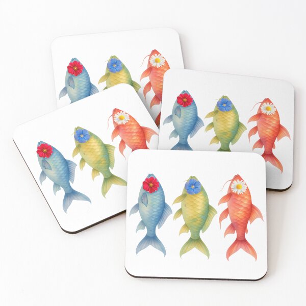 Item preview, Surreal Vertical Watercolor Fish with Floral Heads Collection designed and sold by VibranPalette.