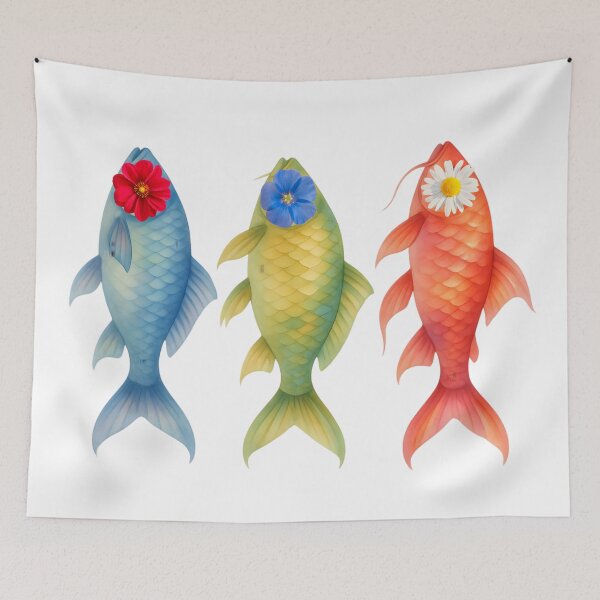 Item preview, Surreal Vertical Watercolor Fish with Floral Heads Collection designed and sold by VibranPalette.