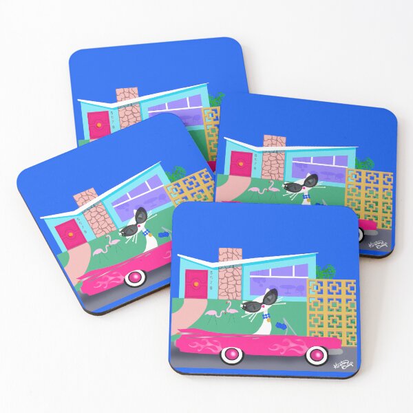 Item preview, Retro Pink Convertible Cat Mid Century Modern Palm Springs Glam Cool Cat Illustration designed and sold by What a Great Shop!.