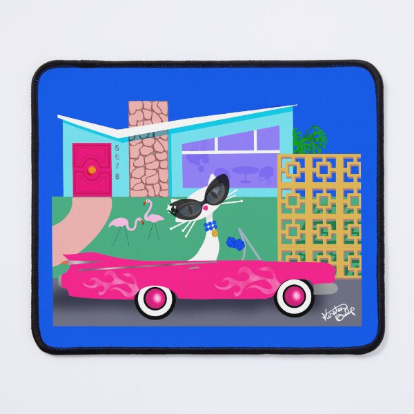 Item preview, Retro Pink Convertible Cat Mid Century Modern Palm Springs Glam Cool Cat Illustration designed and sold by What a Great Shop!.