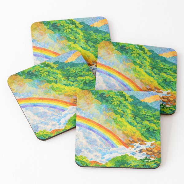 Item preview, Impressive Rainbow in Rainforest River, Papercut Collage, Mixed Media Digital Illustration designed and sold by SWSandraWechner.