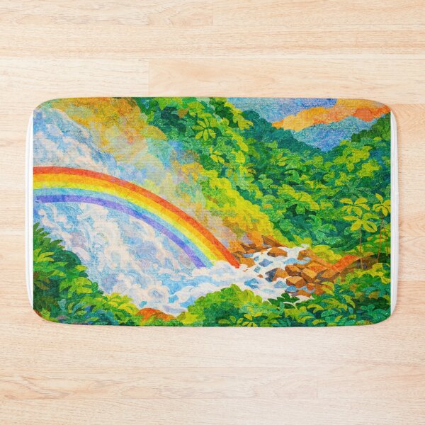 Item preview, Impressive Rainbow in Rainforest River, Papercut Collage, Mixed Media Digital Illustration designed and sold by SWSandraWechner.